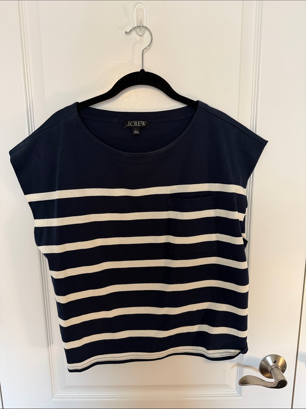 J. Crew Navy & White Striped Tank with Chest Pocket